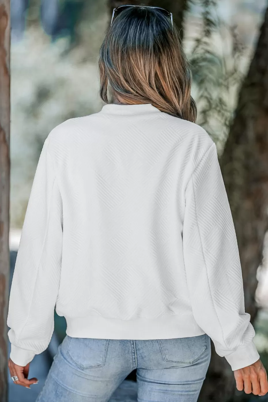 Cheap Cupshe Ribbed Knit Standing Collar Bomber Jacket White