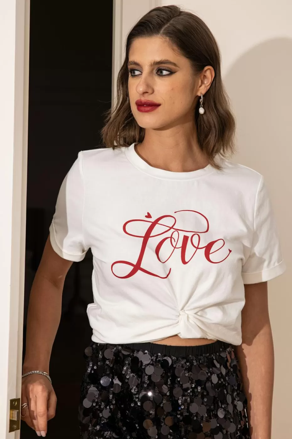 Store Cupshe Round Neck Basic Tee White