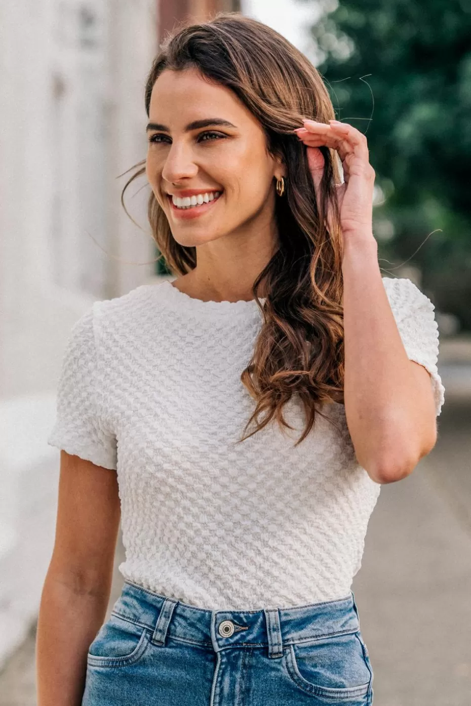 Discount Cupshe Round Neck Short Sleeve Jersey Tee White