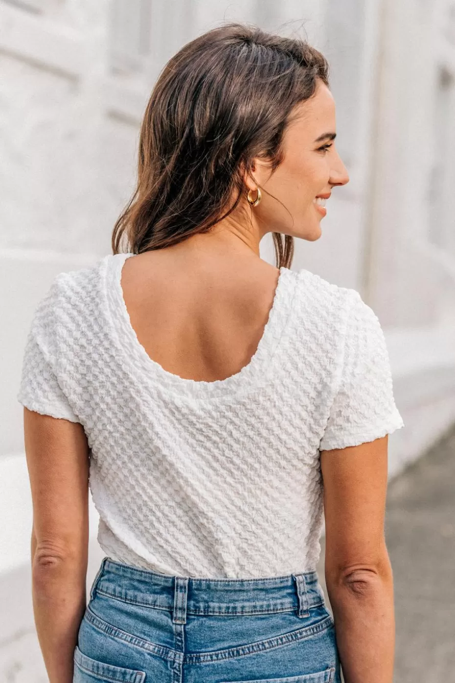 Discount Cupshe Round Neck Short Sleeve Jersey Tee White