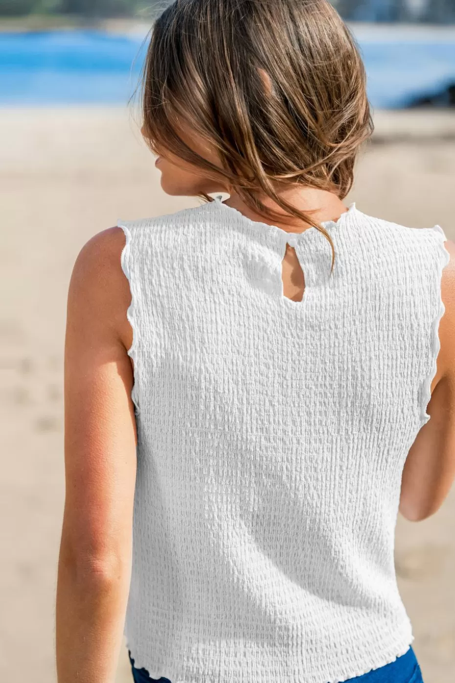 Flash Sale Cupshe Ruffled Neck Sleeveless Top White