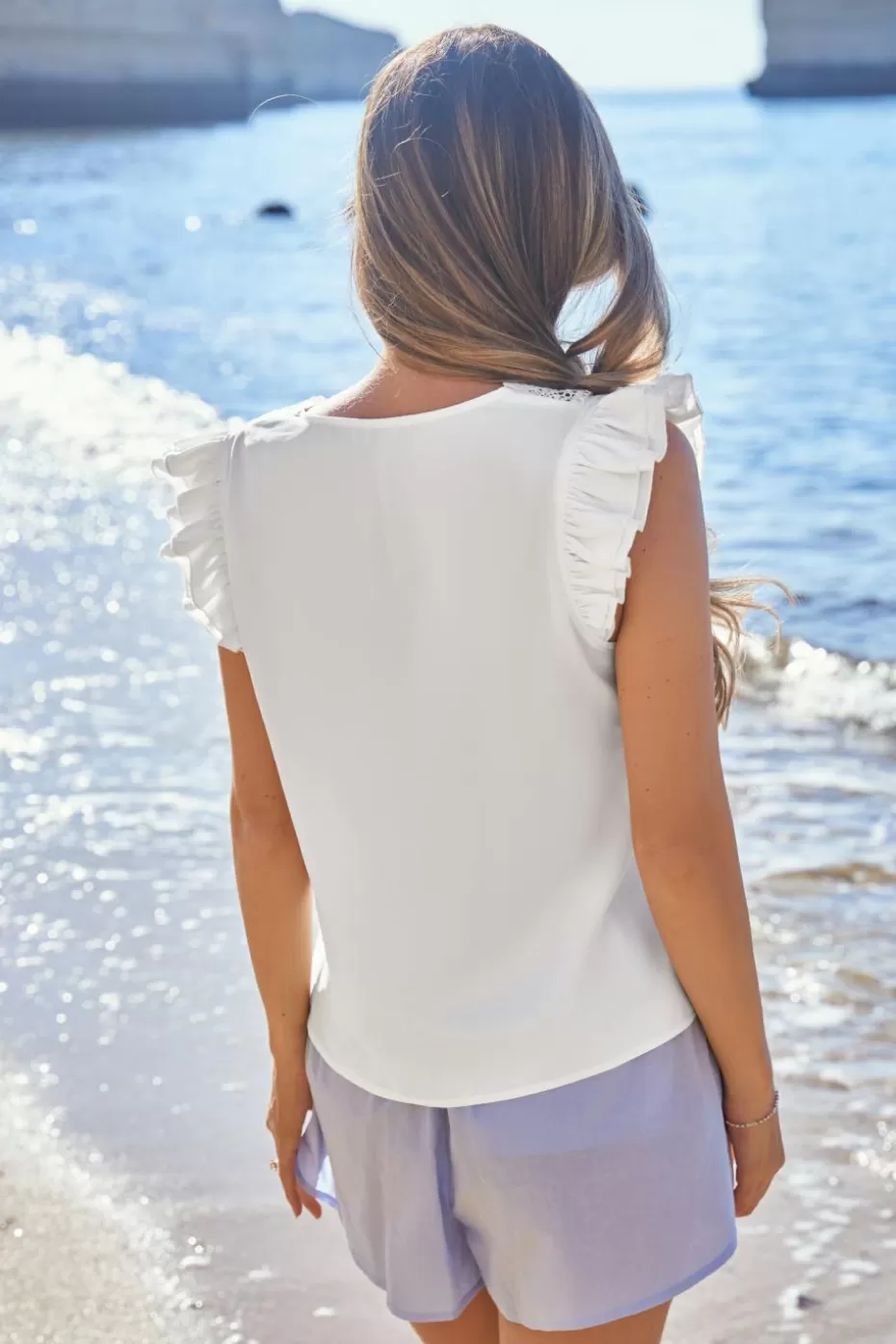 Online Cupshe Scalloped Plunging Tiered Flutter Sleeve Top White