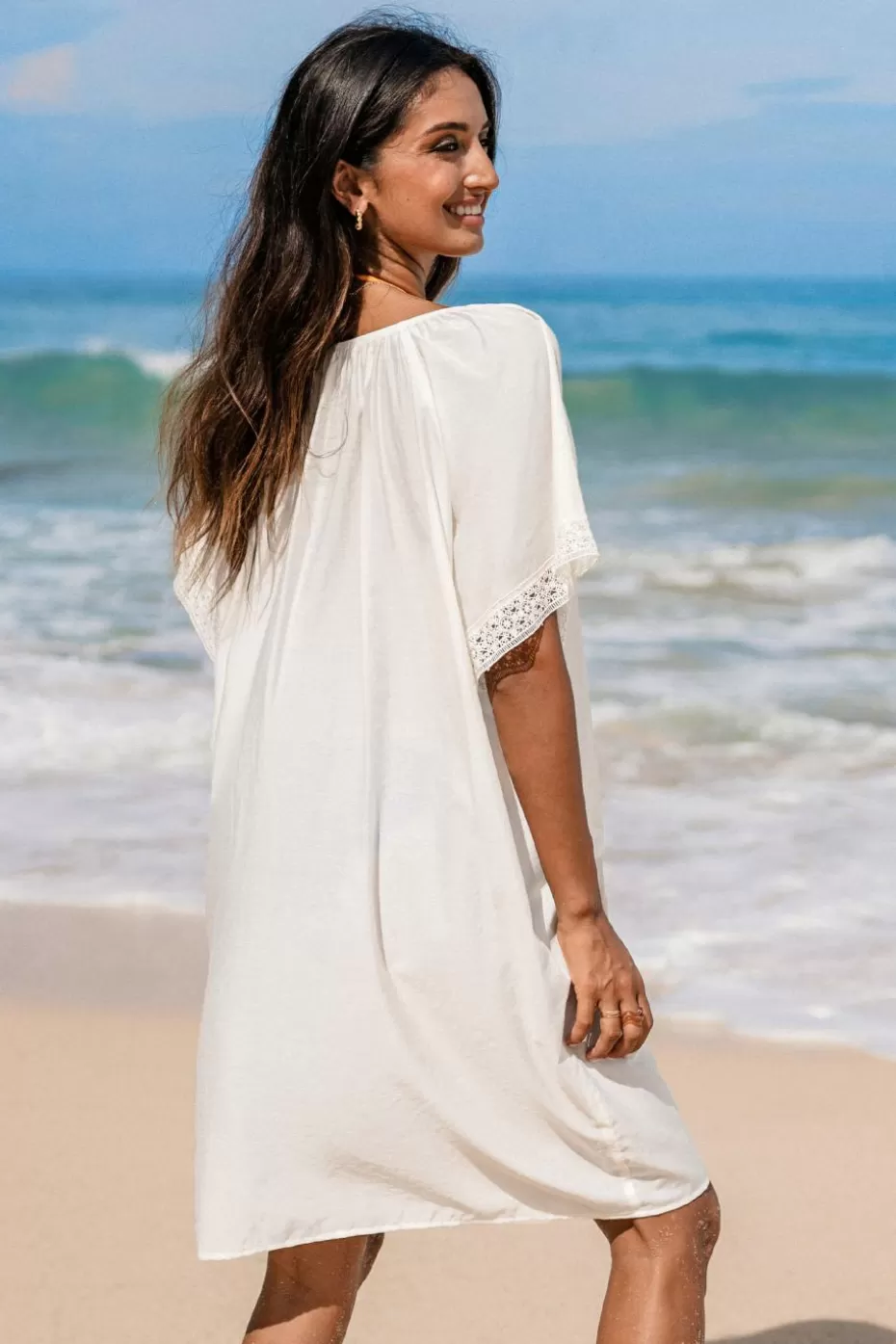 Fashion Cupshe Scoop Neck Tassel Tie Cover-Up Dress White