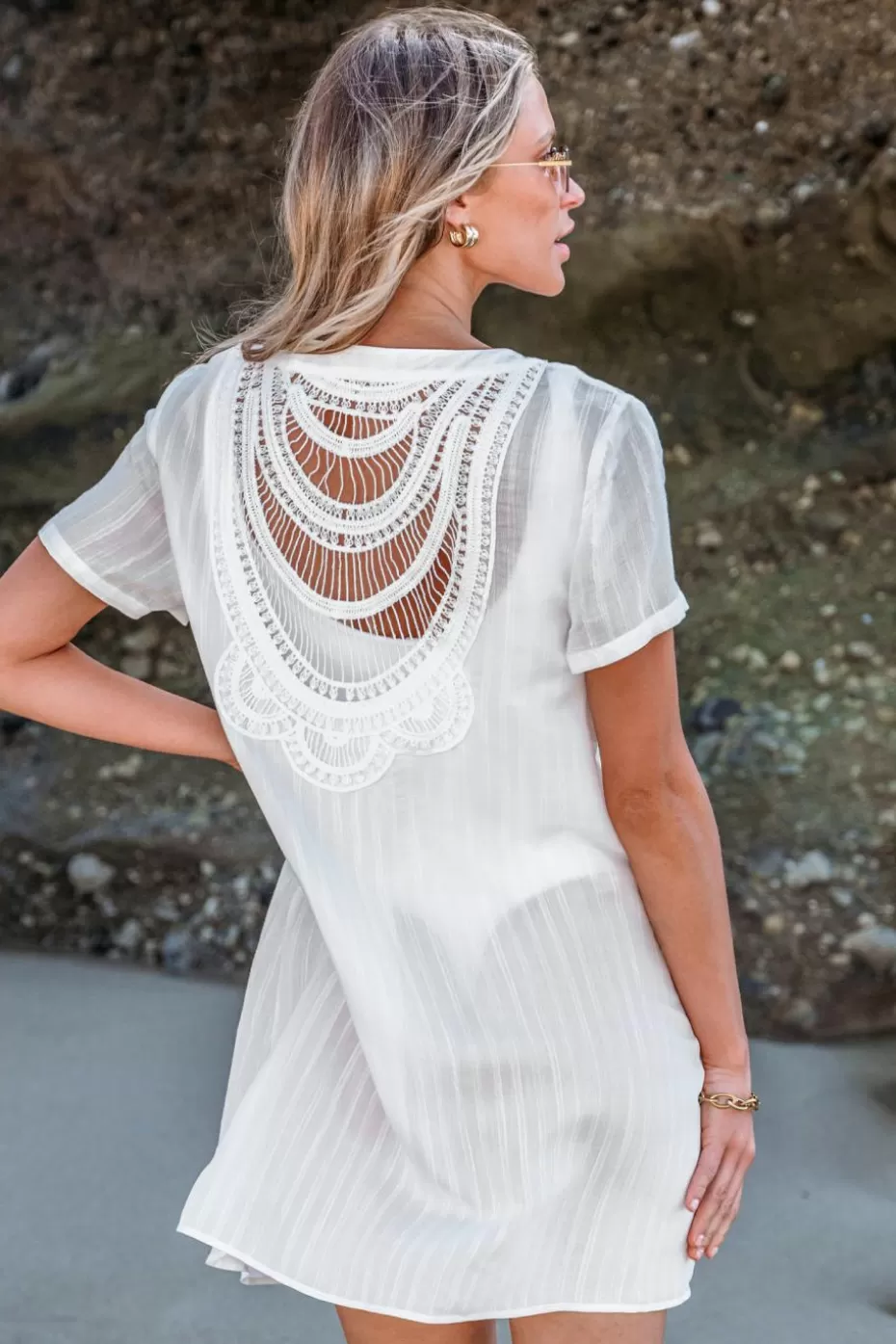Best Sale Cupshe Short Sleeve Cutout Mini Cover-Up White