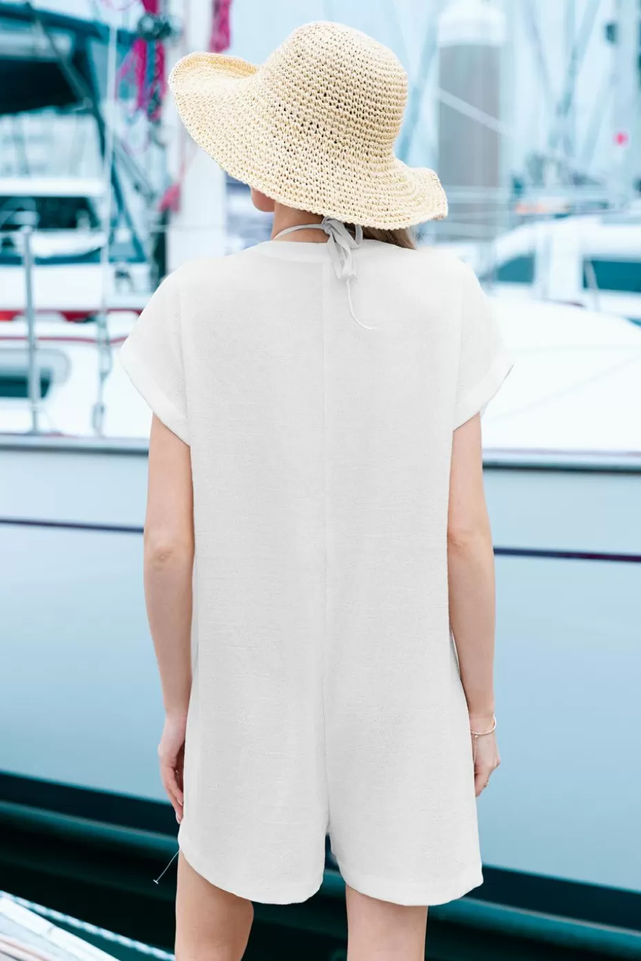 Flash Sale Cupshe Short Sleeve Patch Pocket Cover-Up White