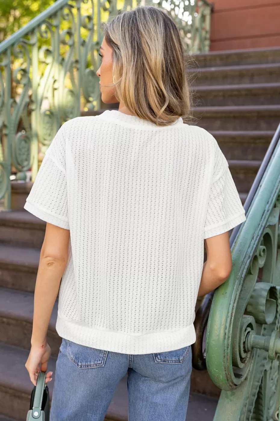 Hot Cupshe Short Sleeve V-Neck Jersey Top White