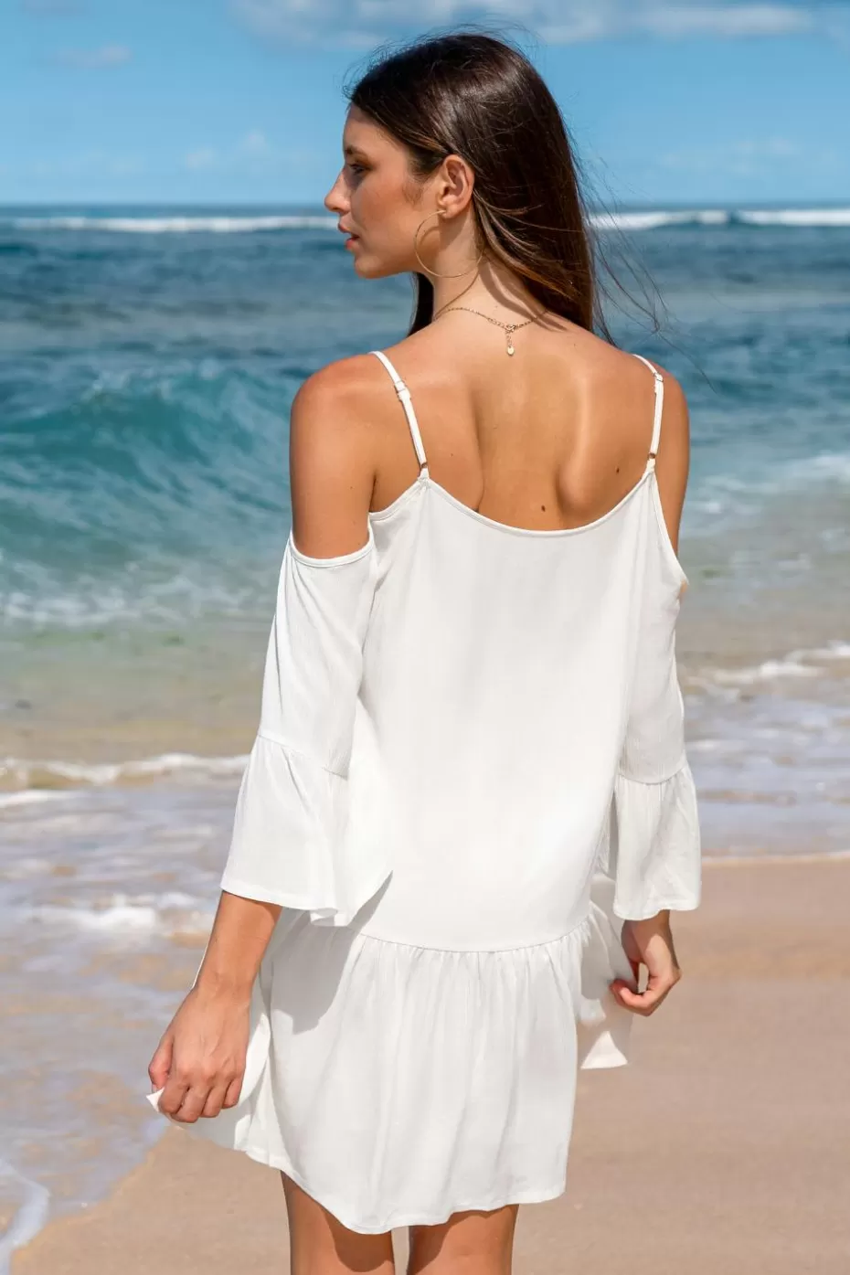 Store Cupshe Split Neck Cutout Mini Dress White