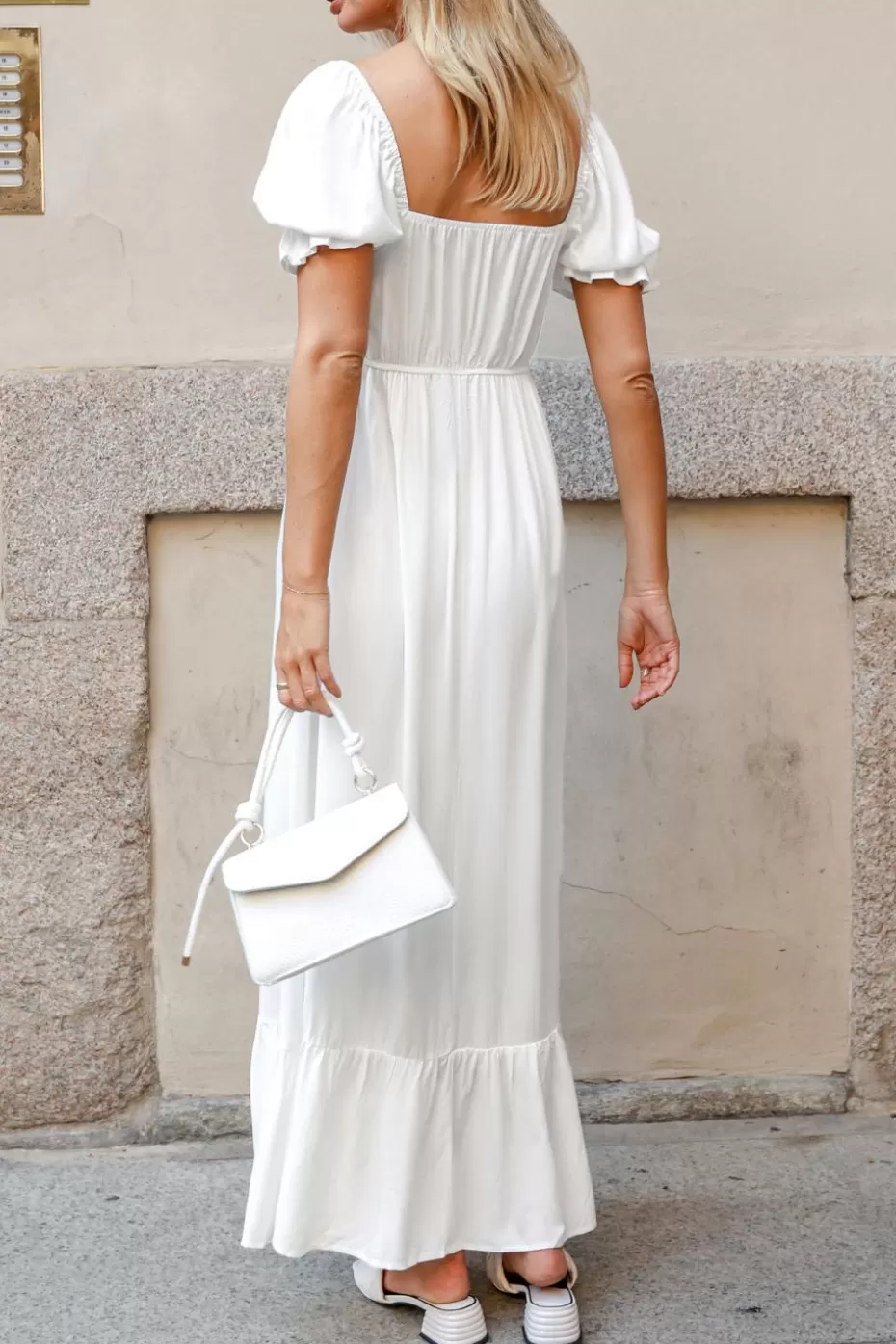New Cupshe Square Neck Puff Sleeve Maxi Dress White