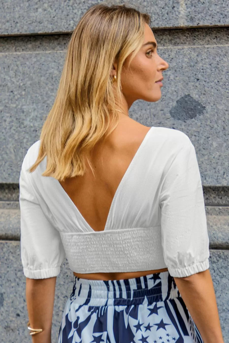 New Cupshe Surplice Puff Sleeve Crop Top White