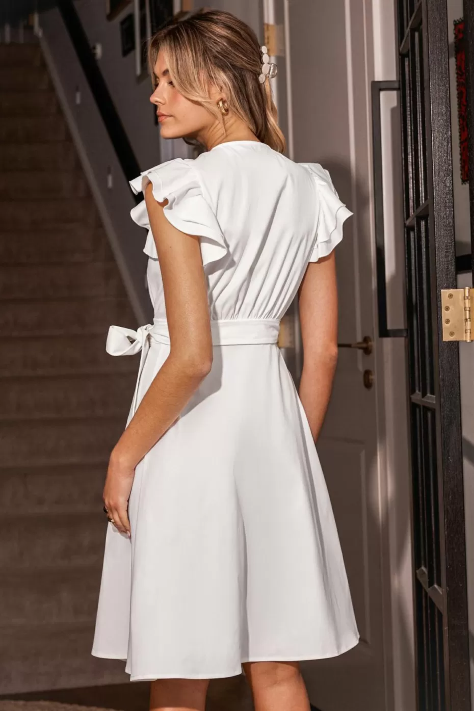 Shop Cupshe Tiered Flutter Sleeve Wrap Midi Dress White