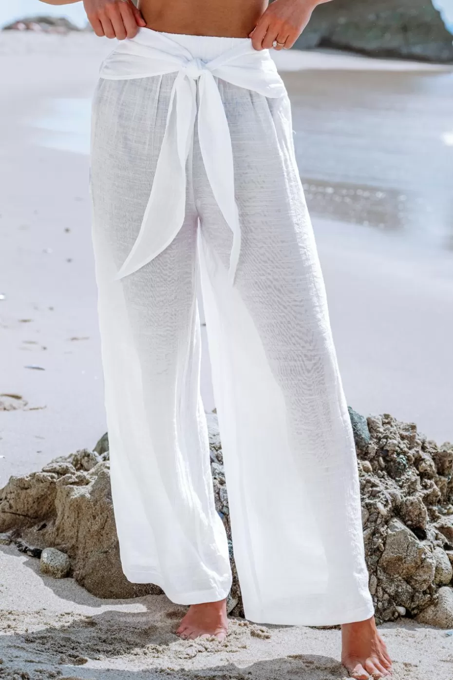 Discount Cupshe Tie-Waist Cover-Up Pants White