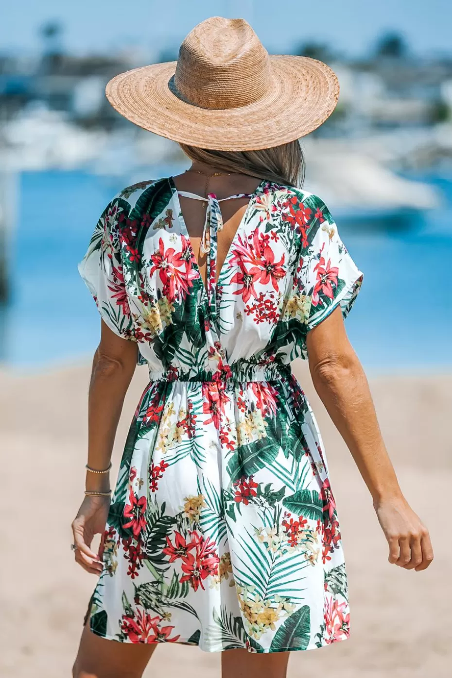 Online Cupshe Tropical Dolman Sleeve Mini Cover-Up White