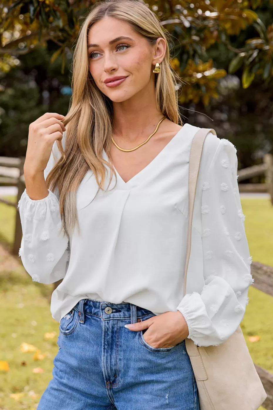 Flash Sale Cupshe V-Neck Long Sleeve Blouse White