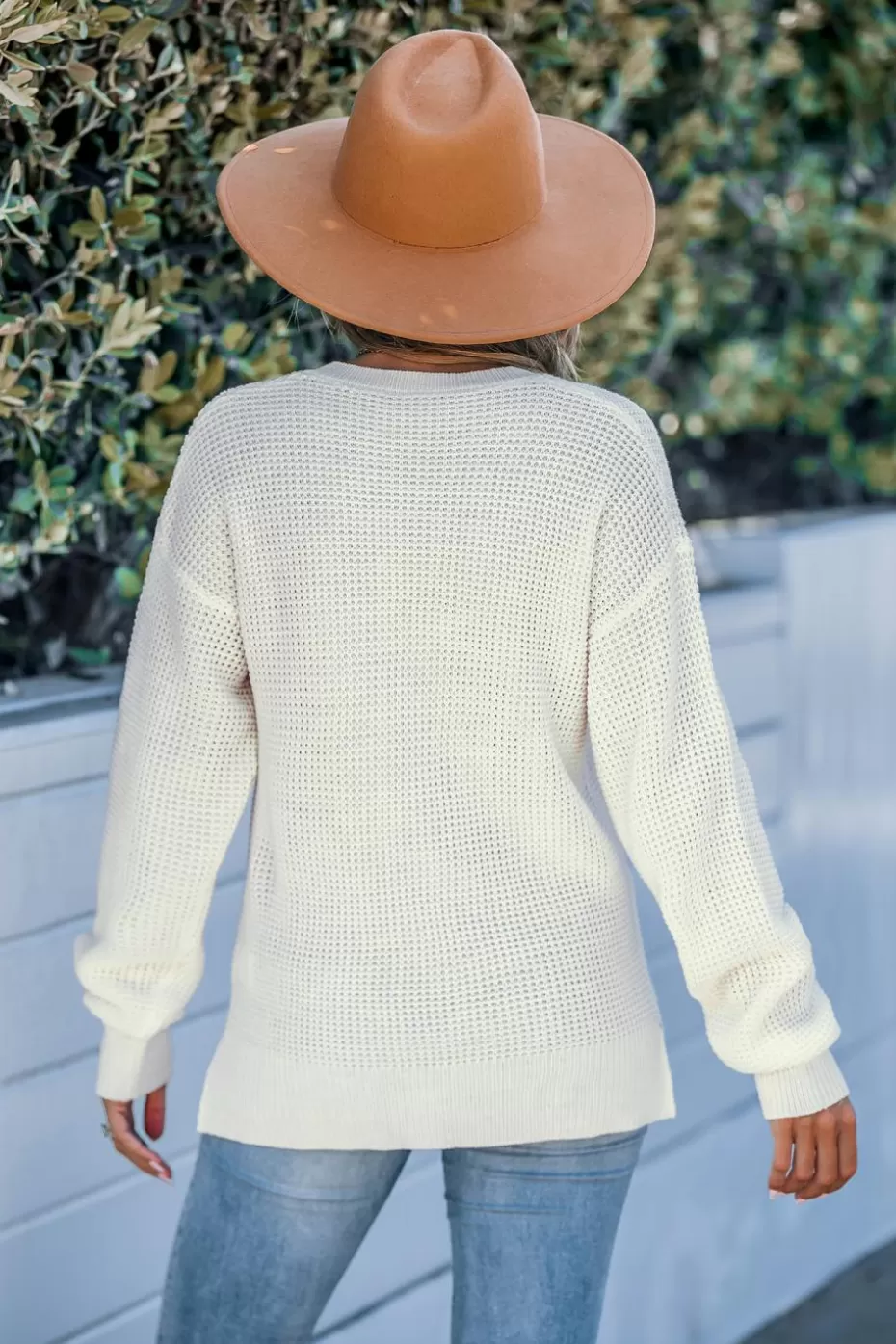 Sale Cupshe V-Neck Pocket Sweater White