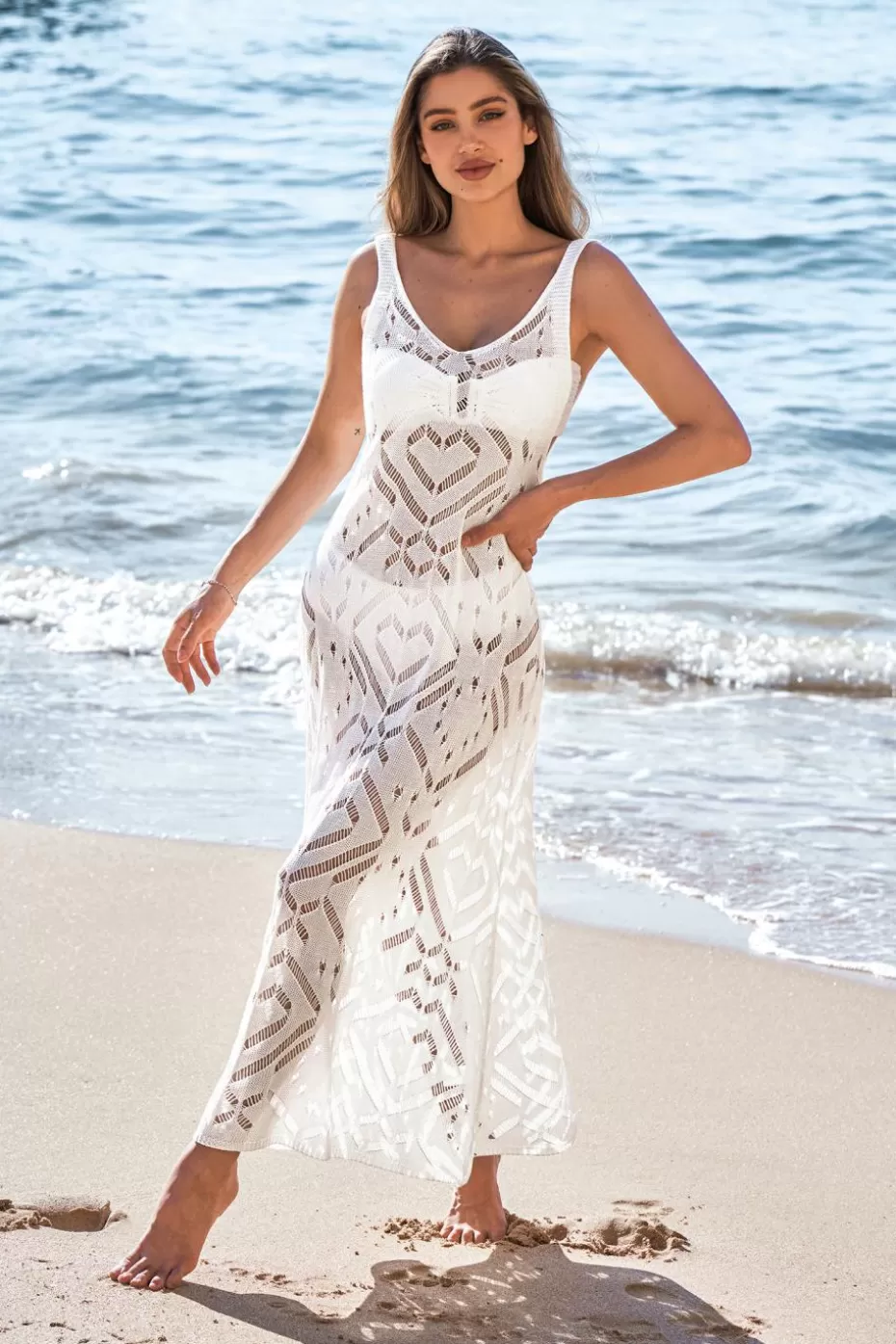 Best Sale Cupshe V-Neck Sleeveless Cover-Up Dress White