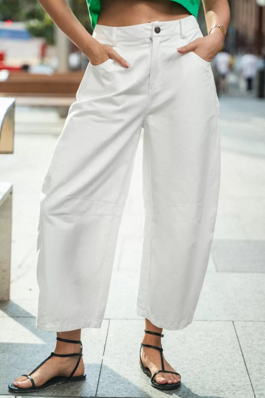 Hot Cupshe Woven Barrel Leg Pants White