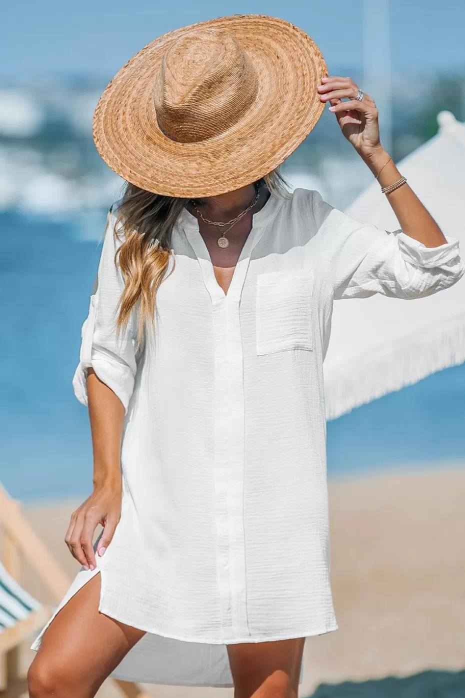 Clearance Cupshe Woven High-Low Cover-Up White