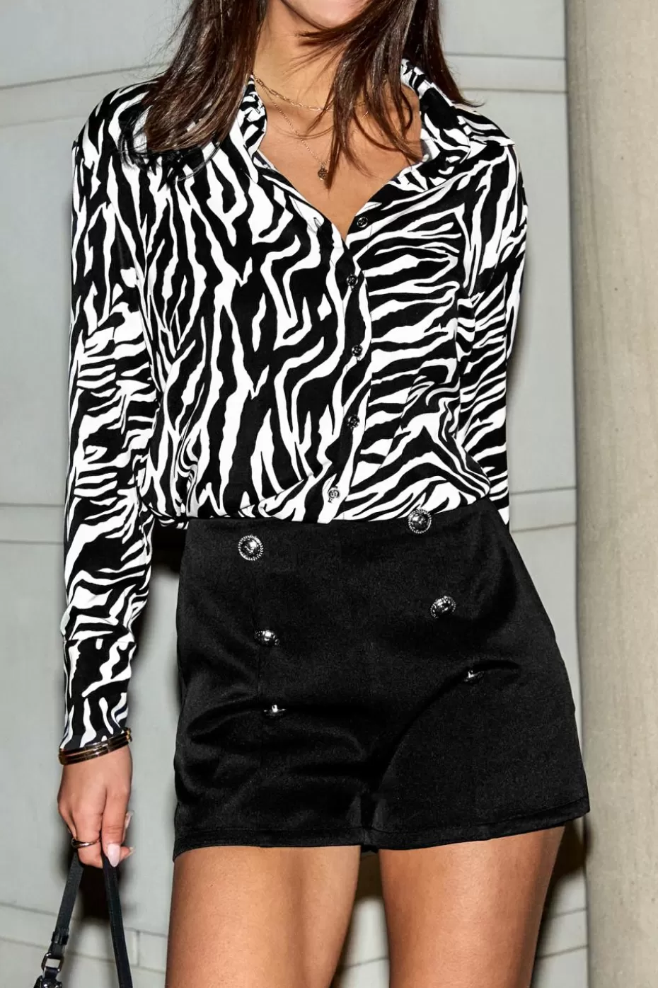 Shop Cupshe Zebra Print Collared Button Up Long Sleeve Shirt Black