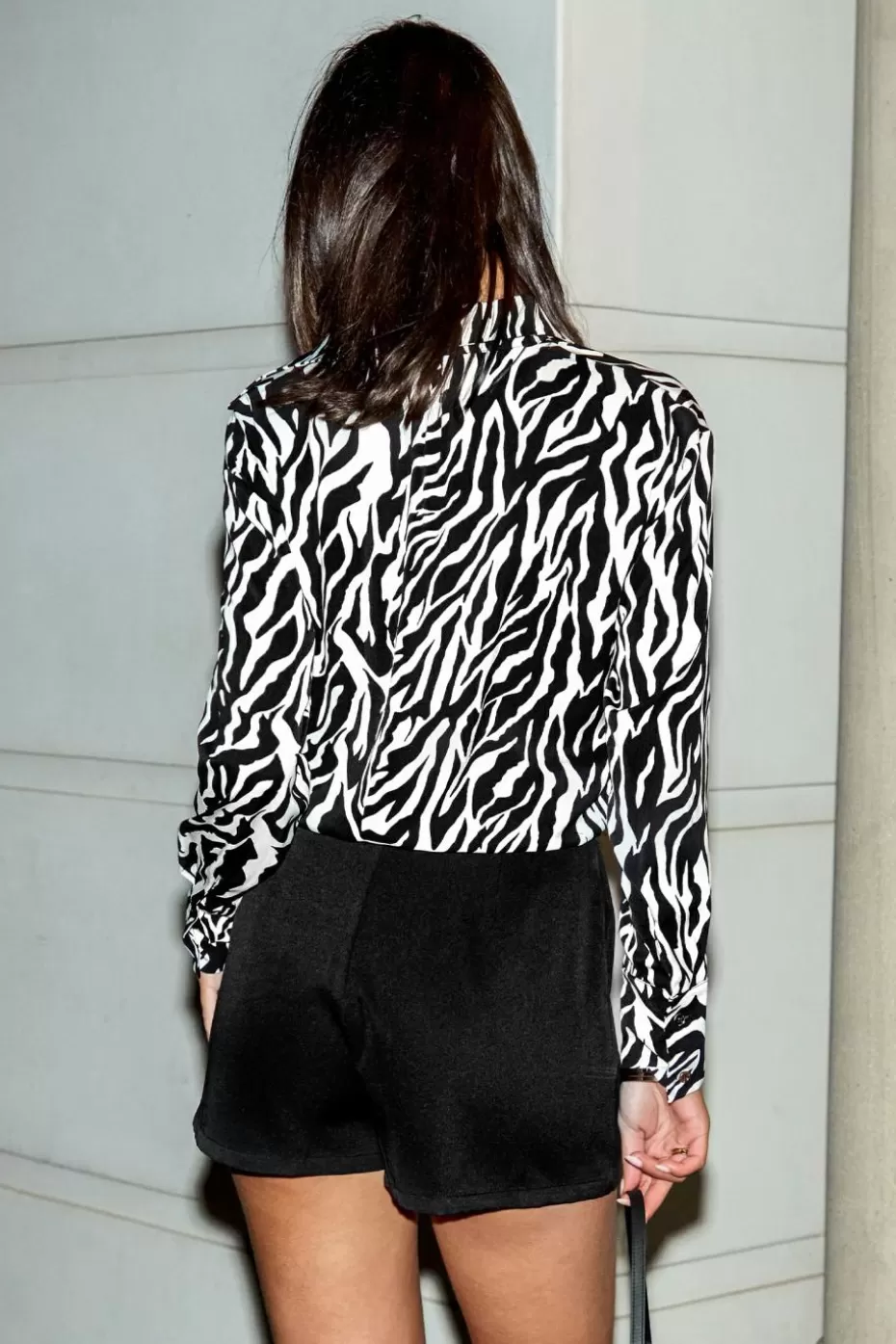 Shop Cupshe Zebra Print Collared Button Up Long Sleeve Shirt Black